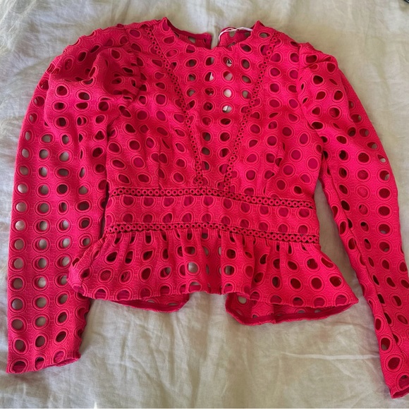 Lovers and Friends hot pink puff sleeve top - Picture 1 of 3